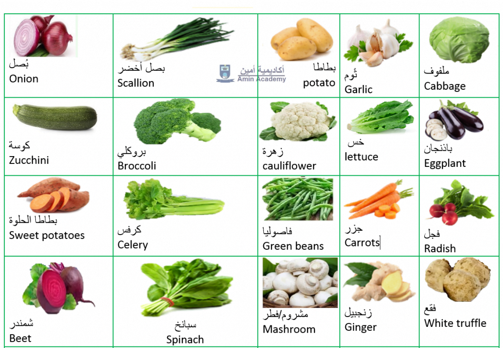 Vegetables in Arabic, Vegetable in Arabic